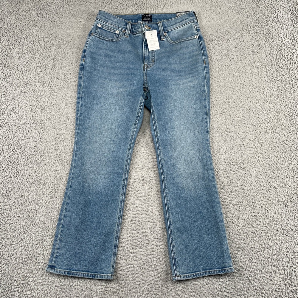 J.Crew Jeans Women 27P Blue Mid-Rise Flare Crop All-Day Stretch CG353 Denim